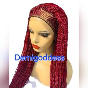 Cornrow Lacefront Braided Wig,Burgundry